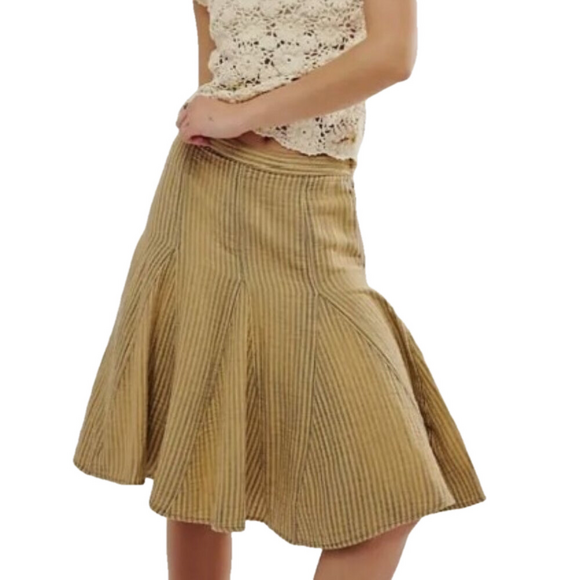 New FREE PEOPLE Women's Medium Iced Coffee Overdye Cotton Linen Candace Skirt - Picture 1 of 11